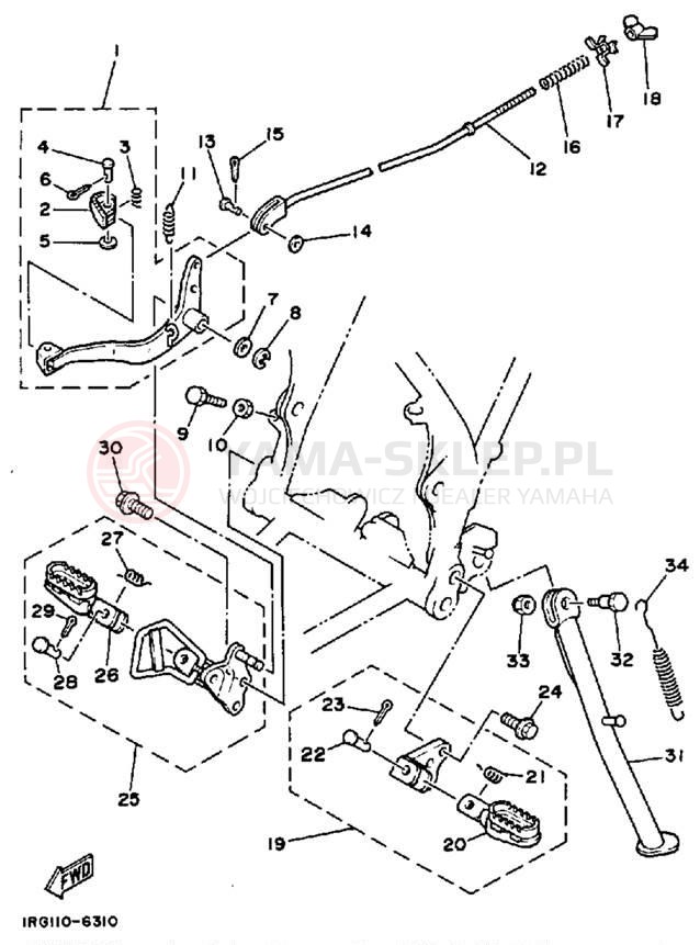 Schemat "Stopka postojowa i podnóżki" do Yamaha TT350T
