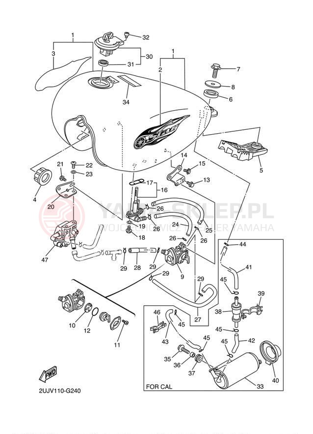 Schemat "zbiornik paliwa" do Yamaha V STAR 250 XV250YR/XV250YCR