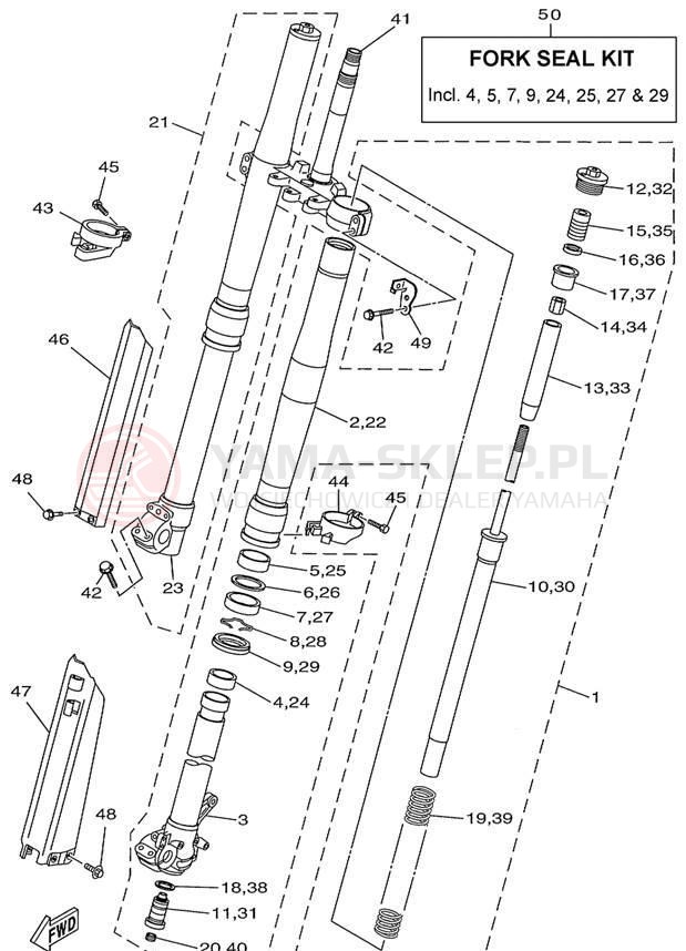 Schemat "Amortyzatory przód" do Yamaha COMPETITION YZ250L1
