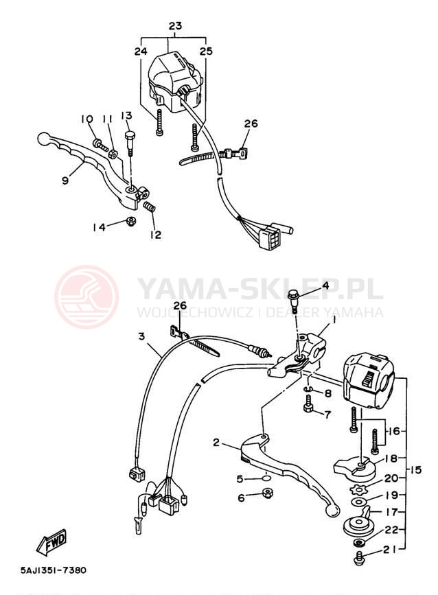 Schemat "Kierownica i osprzęt" do Yamaha VIRAGO 250 XV250KC/XV250K