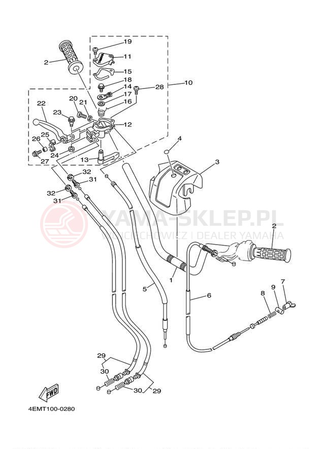 Schemat "Kierownica i osprzęt" do Yamaha BADGER YFM80MC/YFM80M