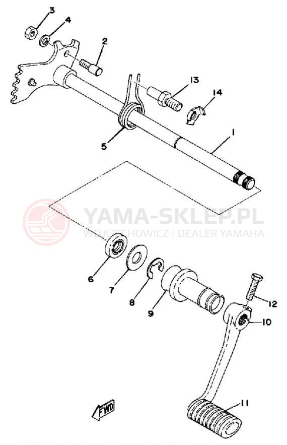 Schemat "Dźwignia zmiany biegów, wałek" do Yamaha XS500 XS500E