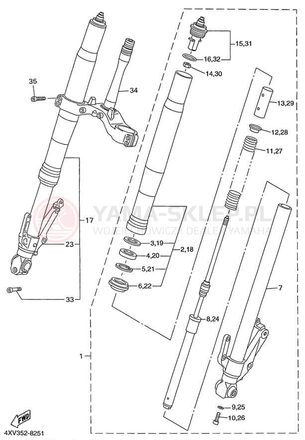 Schemat "Amortyzatory przód" do Yamaha YZFR1 YZFR1KC/YZFR1K