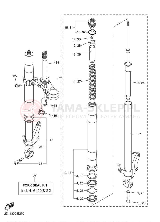 Schemat "Amortyzatory przód" do Yamaha FZ-1 CA FZS10VC/FZS10V