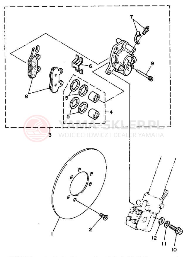 Schemat "Zacisk hamulcowy + tarcza przód" do Yamaha WR500ZD