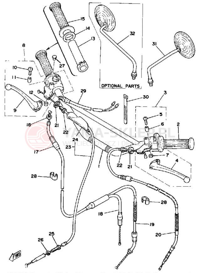 Schemat "Kierownica i osprzęt" do Yamaha DT100D