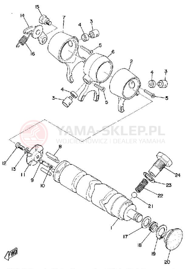 Schemat "Dźwignia zmiany biegów, wałek" do Yamaha RD200B