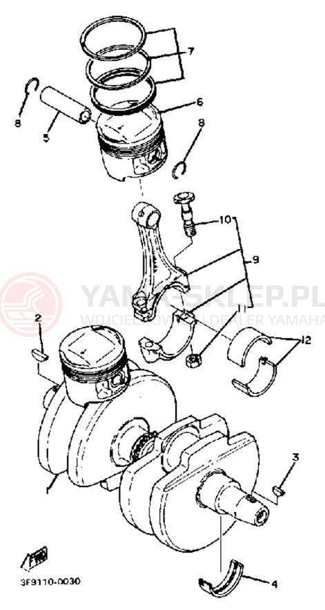 Schemat "Wał korbowy, tłok" do Yamaha XS400SJ