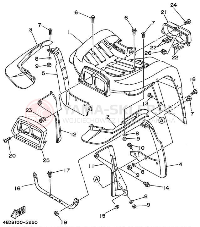 Schemat "Przedni błotnik" do Yamaha TIMBERWOLF 2WD YFB250FWL