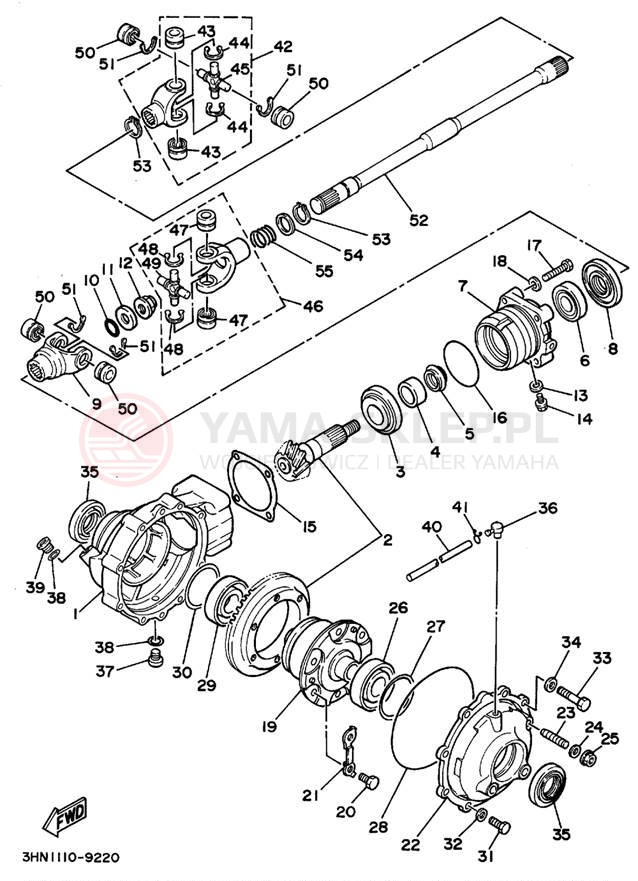 Schemat "Wał napędowy przód" do Yamaha YFB250FWF