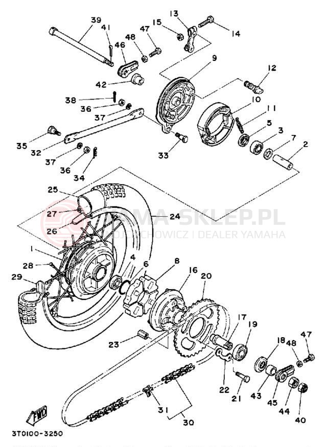Schemat "Koło tył" do Yamaha RT100A