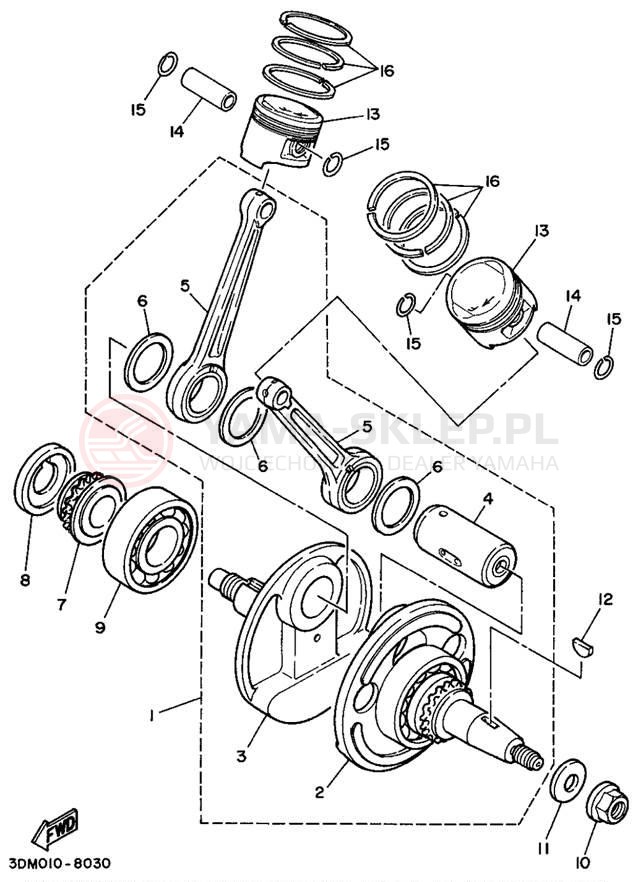 Schemat "Wał korbowy, tłok" do Yamaha VIRAGO 250 XV250G/XV250GC