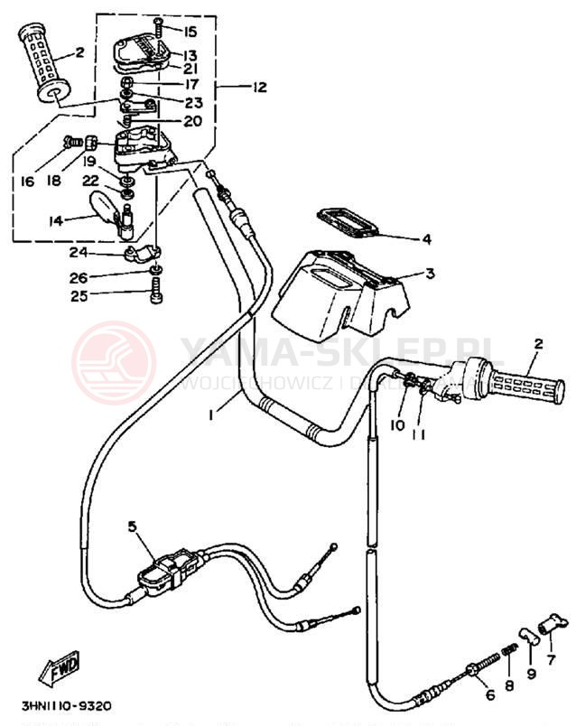 Schemat "Kierownica i osprzęt" do Yamaha BIG BEAR 4WD YFM350FWW