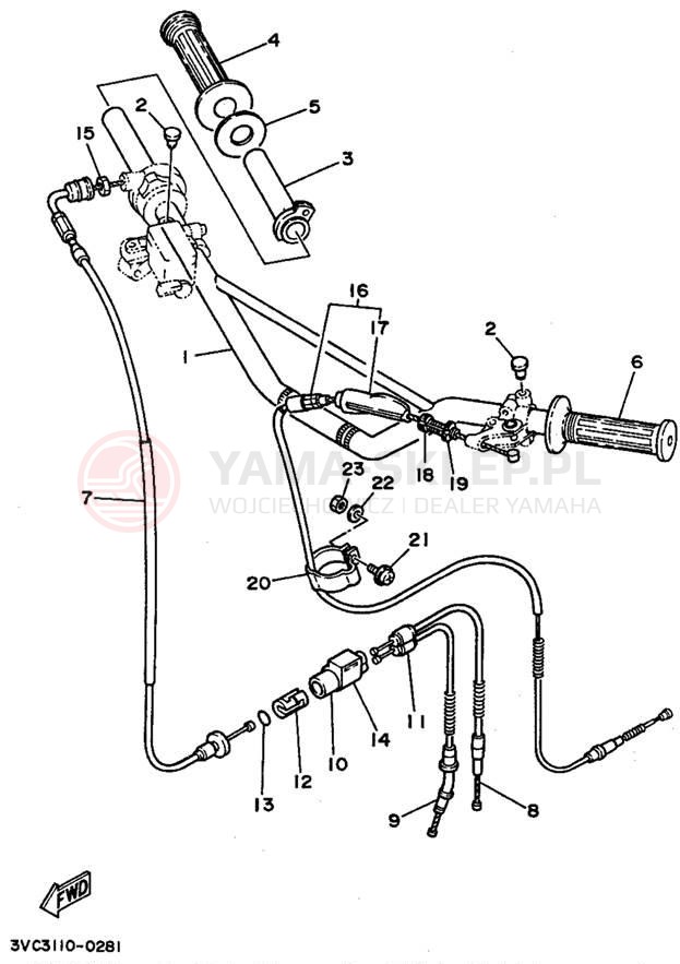 Schemat "Kierownica i osprzęt" do Yamaha RT180B