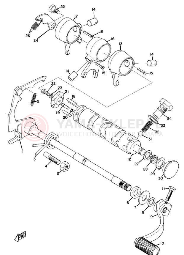 Schemat "Dźwignia zmiany biegów, wałek" do Yamaha AS2C