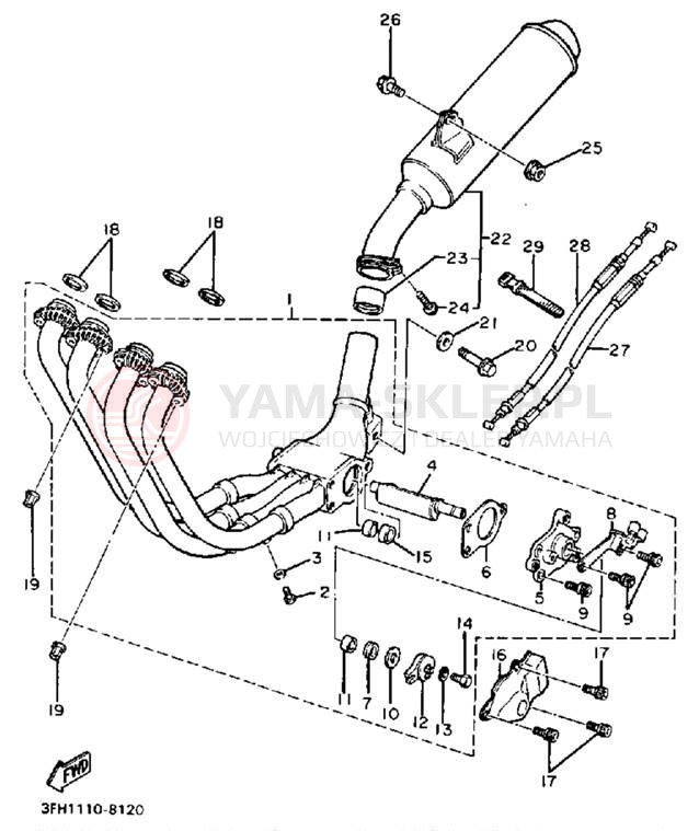Schemat "Wydech końcowy" do Yamaha FZR400SWC