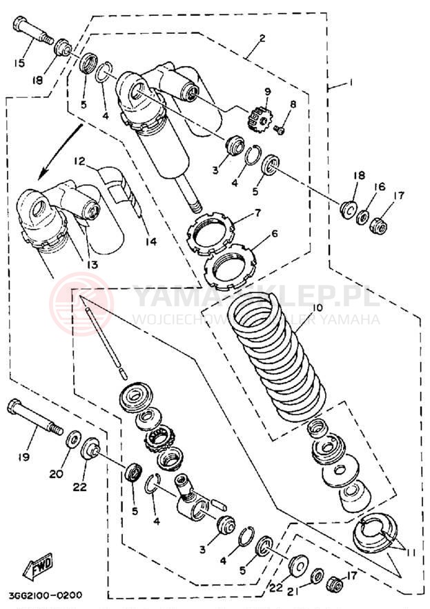 Schemat "zawieszenie tył" do Yamaha BANSHEE YFZ350A