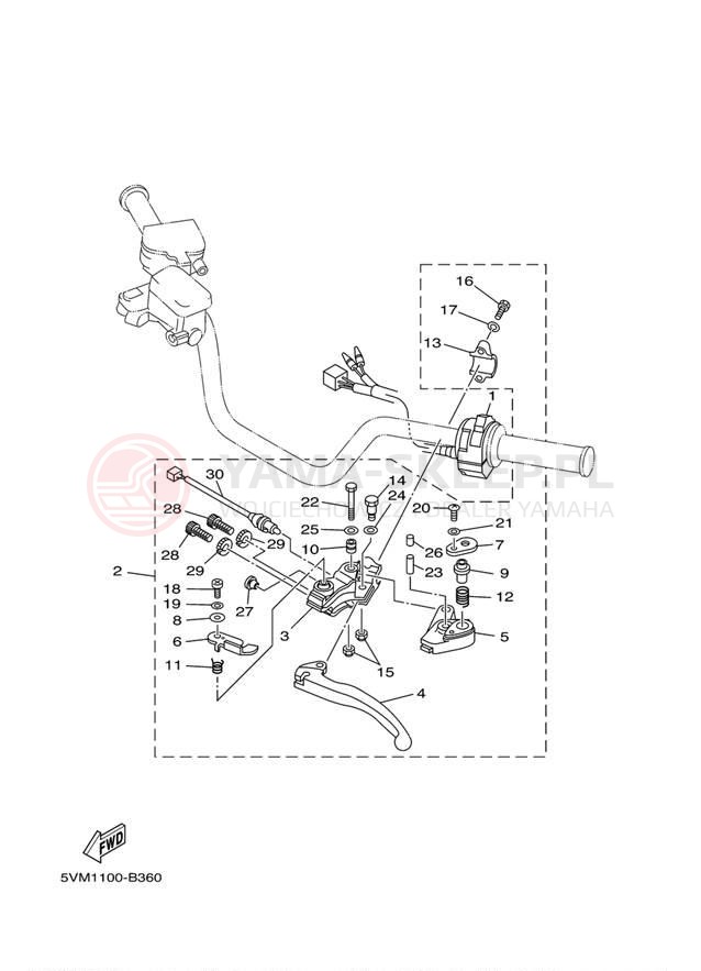 Schemat "Kierownica i osprzęt" do Yamaha BLASTER YFS200R