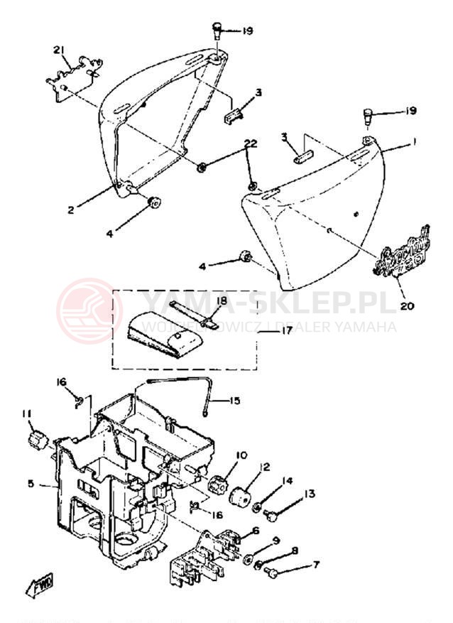 Schemat "pokrywa boczna - skrzynka akumulatora" do Yamaha XS750SE-31