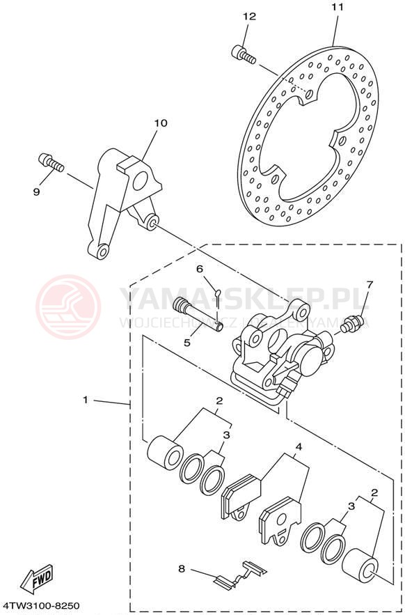 Schemat "Zacisk hamulcowy tylny" do Yamaha TZ250 TZ250N