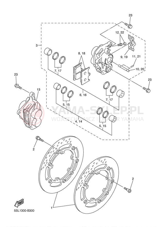 Schemat "Zacisk hamulcowy + tarcza przód" do Yamaha YZFR6 YZFR6R/YZFR6RC