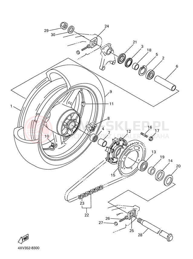 Schemat "Koło tył" do Yamaha R1 YZFR1M/YZFR1MC