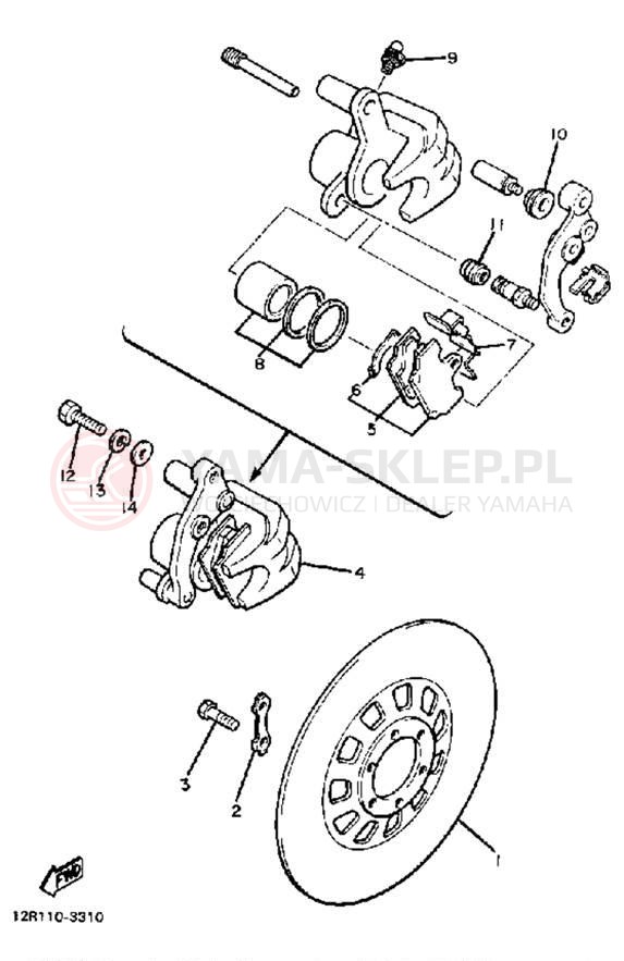 Schemat "Zacisk hamulcowy + tarcza przód" do Yamaha XS400K
