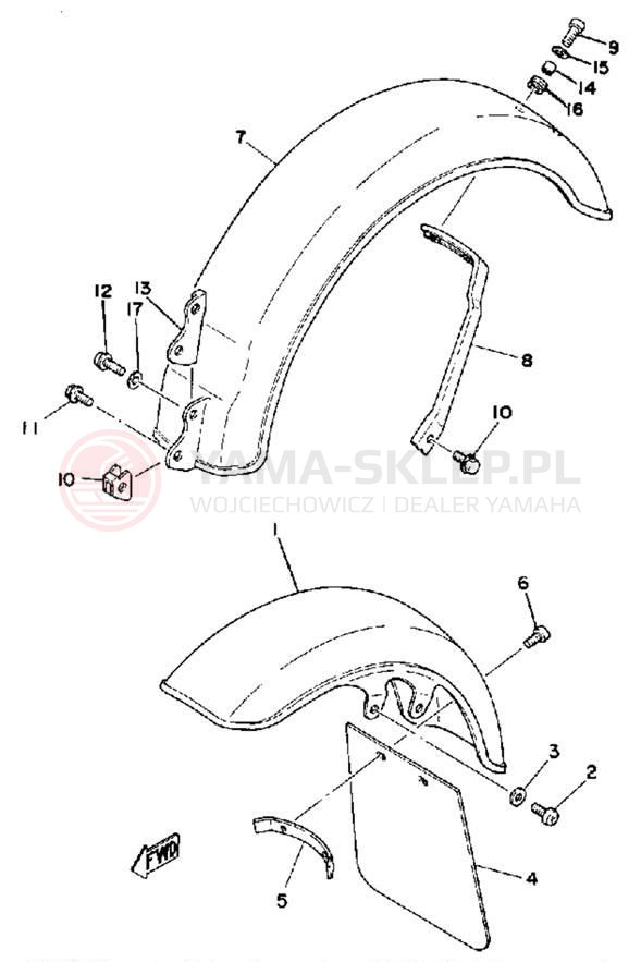 Schemat "Błotniki przód i tył" do Yamaha LC50G