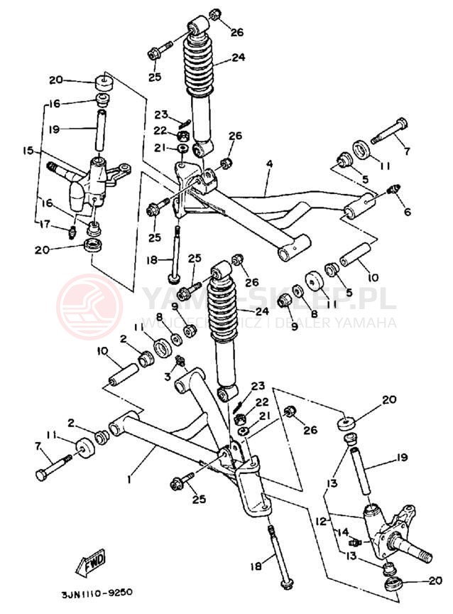 Schemat "Zawieszenie przód" do Yamaha PRO-4 PRO HAULER YFU1W