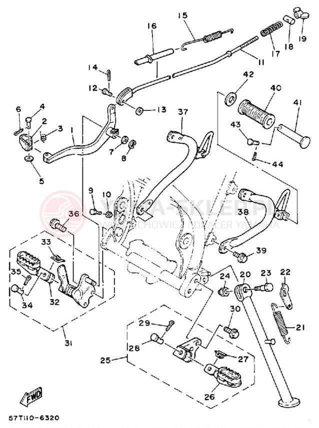 Schemat "Stopka postojowa i podnóżki" do Yamaha XT350UC/XT350U