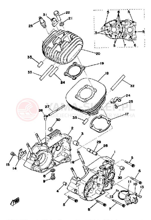 Schemat "Obudowa silnika - cylinder" do Yamaha YZ125X/YZ100C