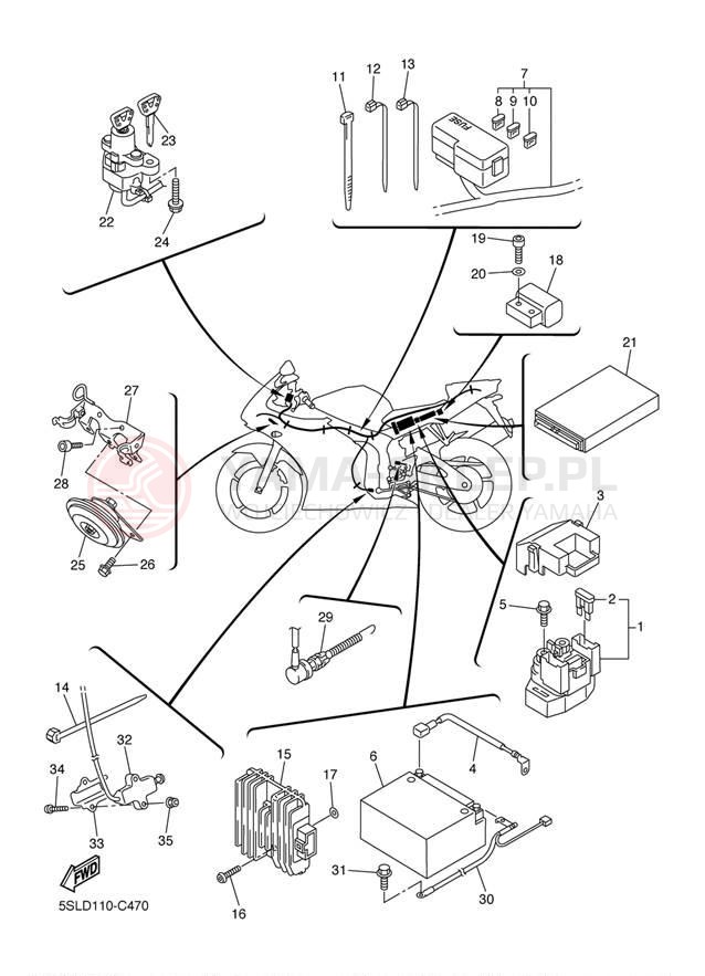 Schemat "układ elektryczny" do Yamaha R6S YZFR6SW/YZFR6SWC