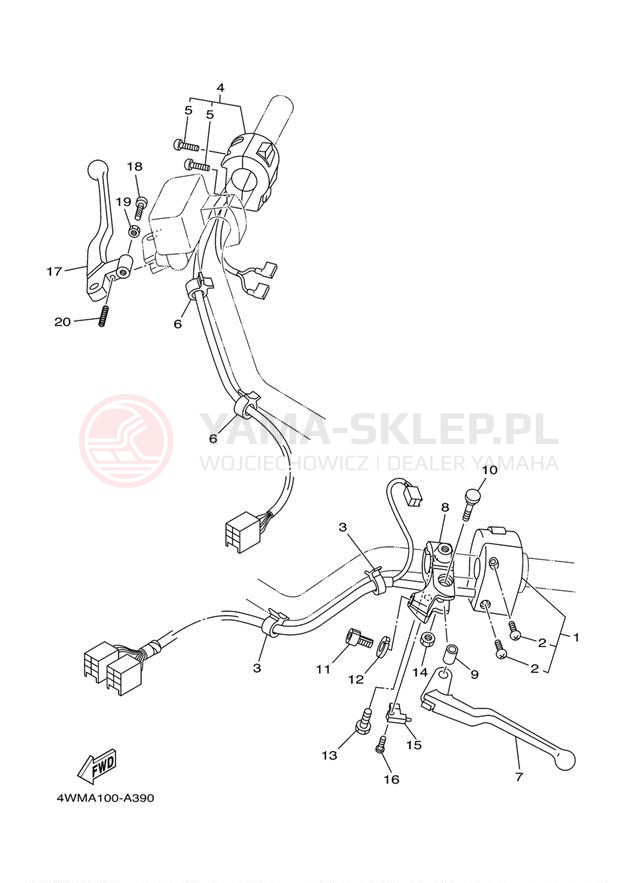 Schemat "Kierownica i osprzęt" do Yamaha ROAD STAR XV1600AR/XV1600ARC