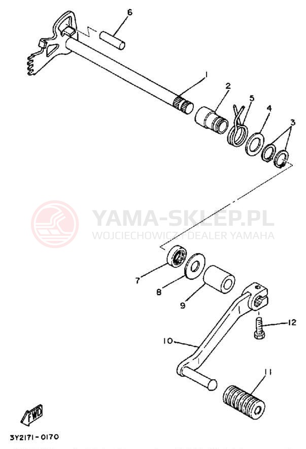 Schemat "Dźwignia zmiany biegów, wałek" do Yamaha XT250K/XT250KC