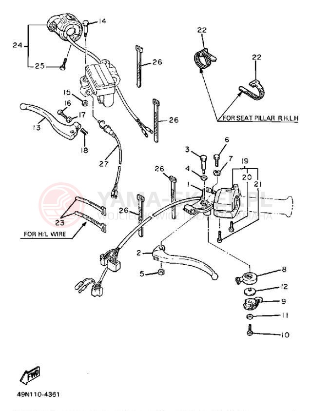 Schemat "Kierownica i osprzęt" do Yamaha XT600W/XT600WC