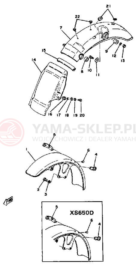 Schemat "Błotniki przód i tył" do Yamaha XS650D