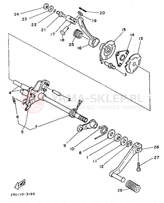 Schemat "Dźwignia zmiany biegów, wałek" do Yamaha YTM225DXL