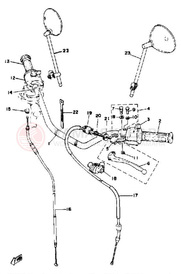 Schemat "Kierownica i osprzęt" do Yamaha XS650D