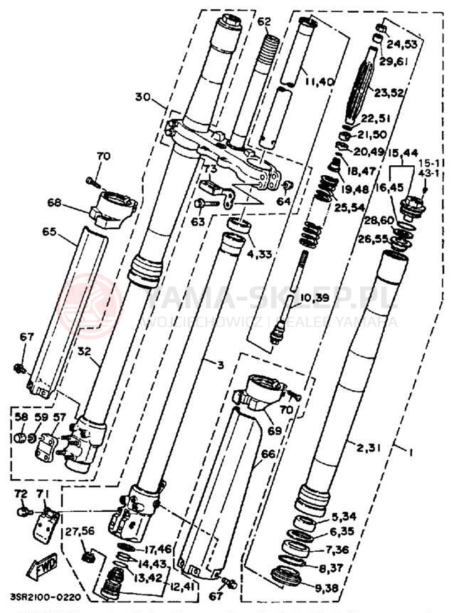 Schemat "Amortyzatory przód" do Yamaha YZ125A