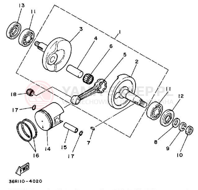 Schemat "Wał korbowy, tłok" do Yamaha YT60L