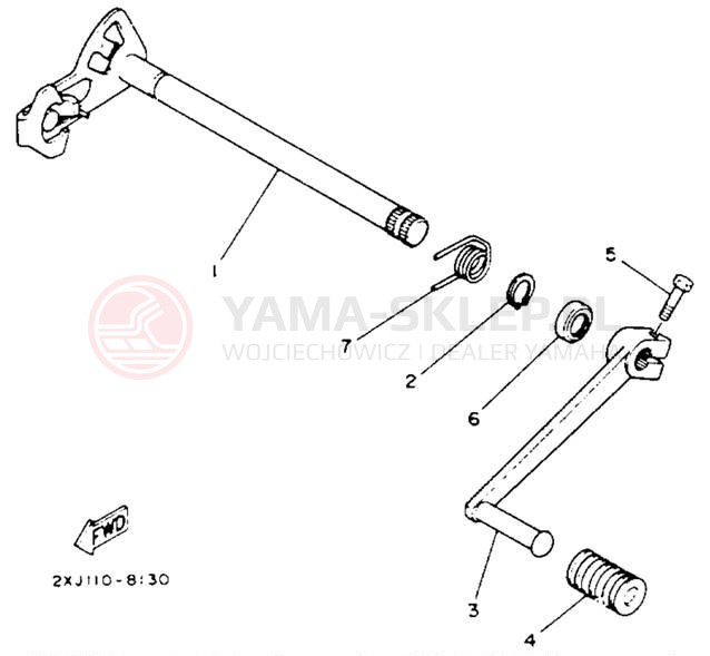 Schemat "Dźwignia zmiany biegów, wałek" do Yamaha BLASTER YFS200E