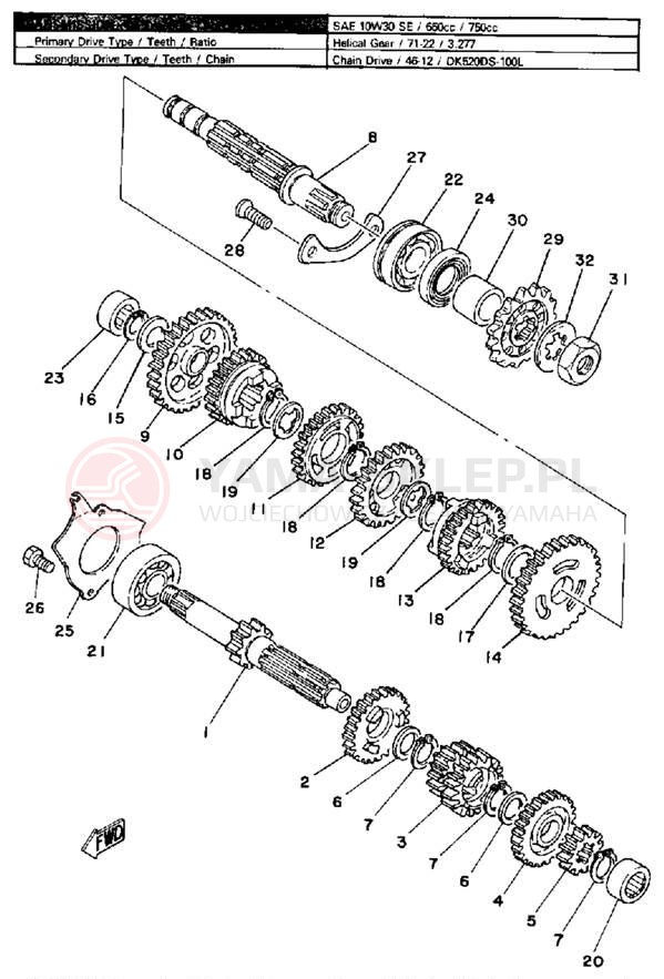 Schemat "Skrzynia biegów " do Yamaha IT125G