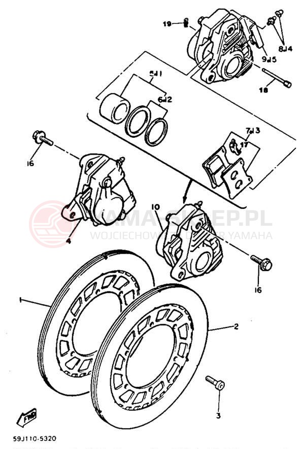 Schemat "Zacisk hamulcowy + tarcza przód" do Yamaha XVZ12DN