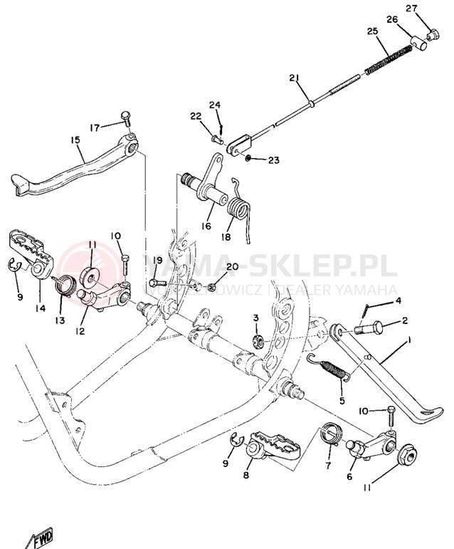 Schemat "Stopka postoj., dźw. Hamulca tył" do Yamaha MX250/MX360