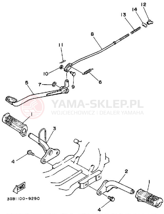 Schemat "Stopka postojowa i podnóżki" do Yamaha BADGER YFM80D