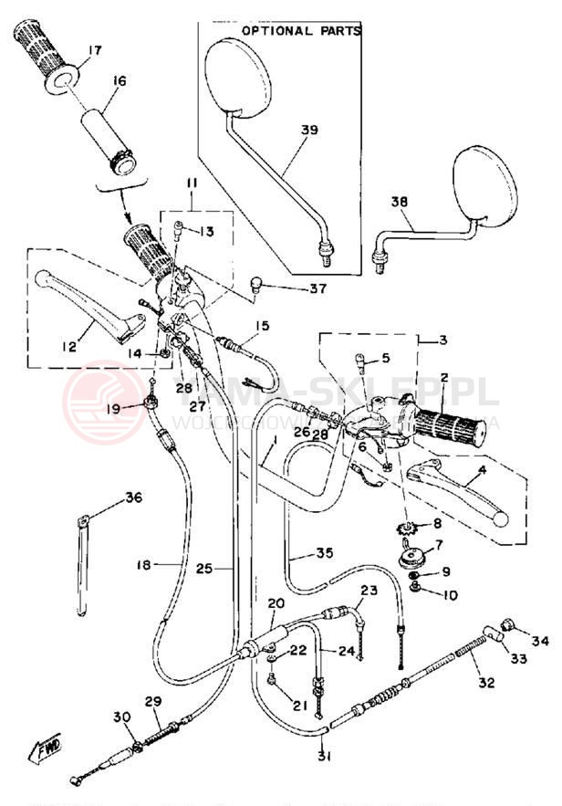 Schemat "Kierownica i osprzęt" do Yamaha LB50PF