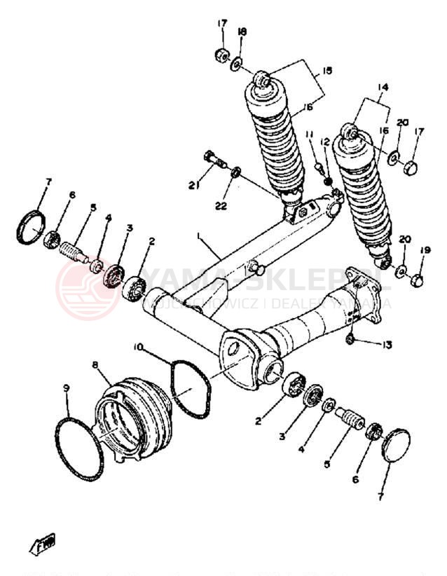 Schemat "wahacz, zawieszenie tył" do Yamaha XS1100F