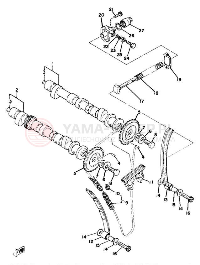Schemat "Rozrząd - napinacz" do Yamaha XS750SE
