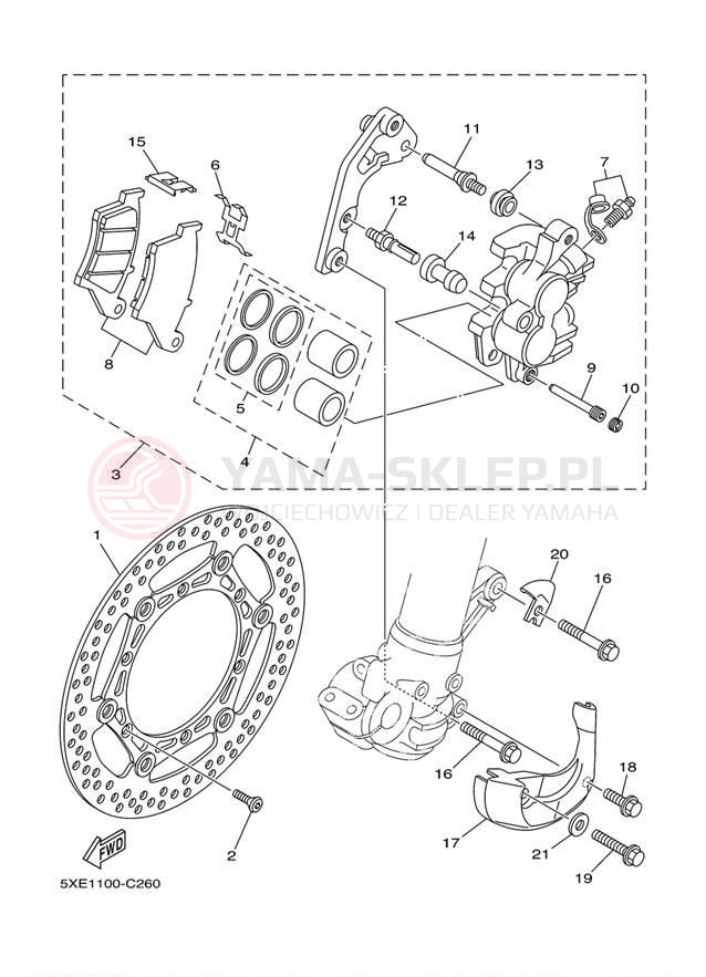 Schemat "Zacisk hamulcowy + tarcza przód" do Yamaha YZ250 YZ250S1
