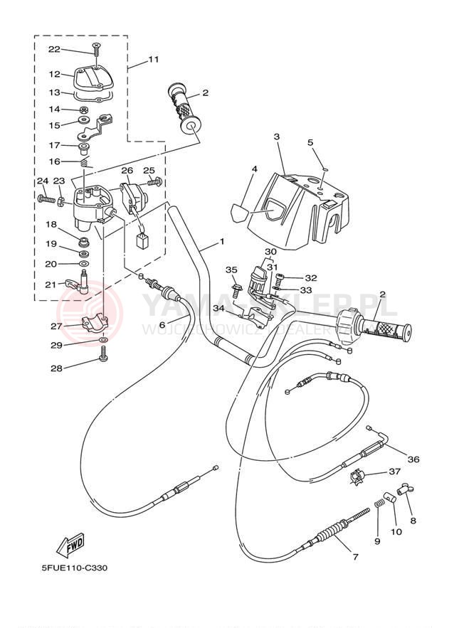 Schemat "Kierownica i osprzęt" do Yamaha BIG BEAR 400 4WD YFM40FT